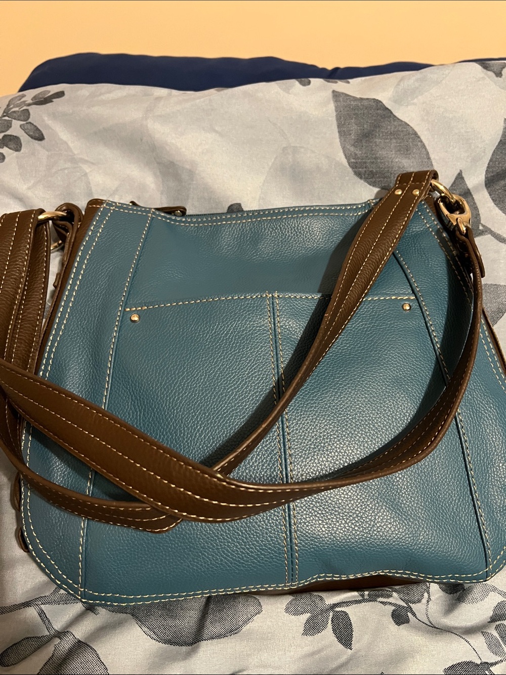 Tignanello Teal and Brown Women's Leather Crossbody Bag